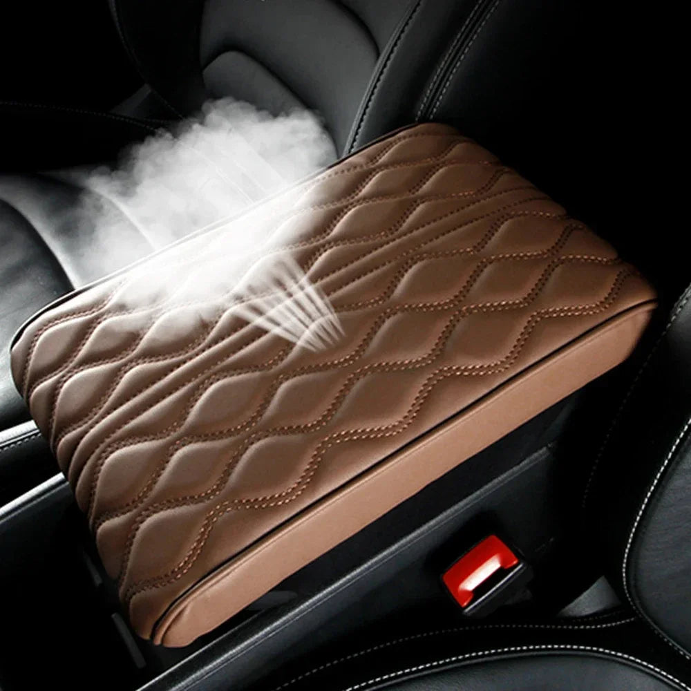 Coussin souple en cuir noir pour accoudoir central de voiture